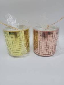 lot 69270 image: Metallic Mosaic Glass Candle Set, Outdoors Candle  - Retail $24