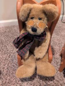 lot 2497 image: Plush Bear with Glasses and Plaid Scarf
