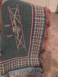 lot 2506 image: Vintage Airplane Theme Woven Throw Blanket