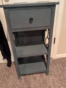 lot 2512 image: Set of 2 Farmhouse Blue-Grey Wooden Nightstand with Decorative Side Panels 33x16x10
