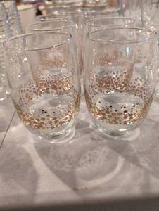 lot 2544 image: Gold Dotted  Stemless Wine Glasses Set of 7