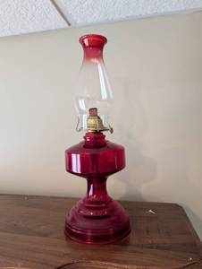lot 1508 image: Ruby Red Glass Oil Lamp