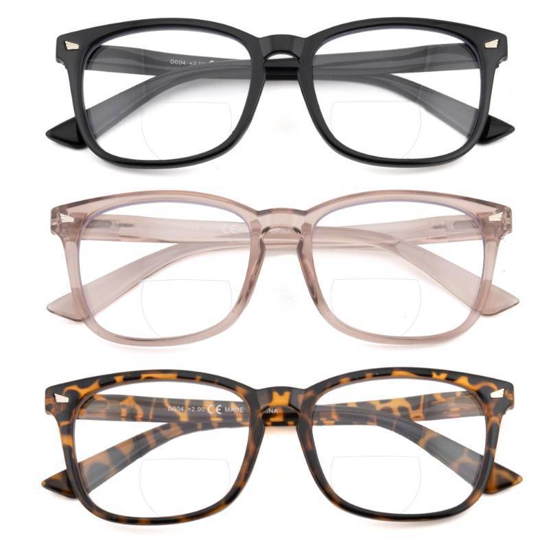 lot 15197 image: 3 Pack Bifocal Reading Glasses For Women Men PC Rectangle Frame Anti Blue-ray Multifocal Readers with Spring Hinge(1.25x) - Retail $21