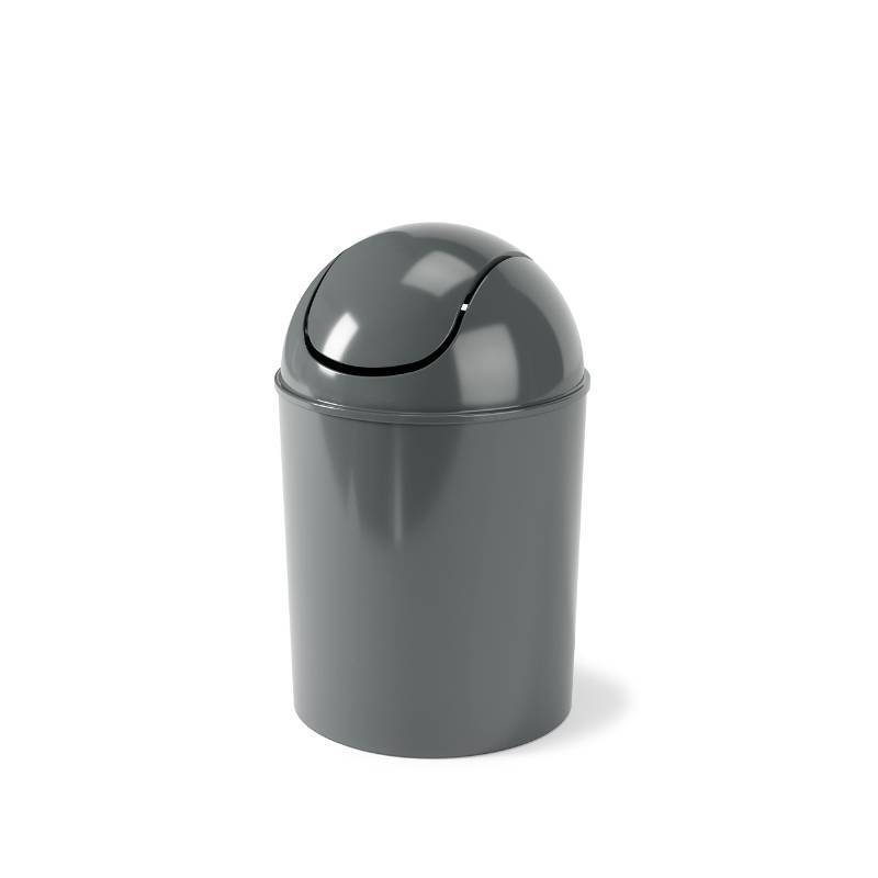 lot 15208 image: 1.25 Gallon Mini Waste Can with Removable Swing-Top Lid - Small Garbage Bin for Kitchen, Bathroom, Bedroom, Office - Compact Trash Can Fit Under Tables & Counters - Dark Grey - Retail $20