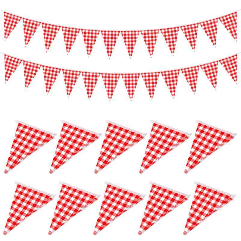lot 15235 image: 10 Strips Red and White Checkered Banner Gingham Pennant Banner Flag Paper Pennant for BBQ Picnic Carnival Theme Birthday Wedding Pizza Festivals Party Decorations Outdoor Home Decor - Retail $14