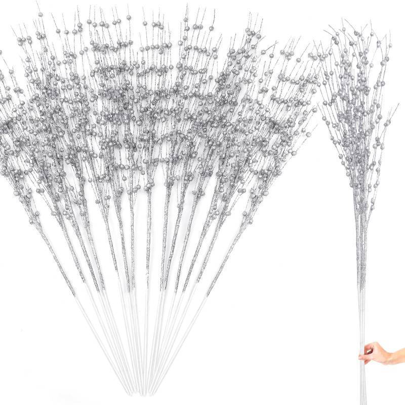 lot 15236 image: Long Artificial Glitter Berry Stem Ornaments 28 Inch Fake Christmas Picks Christmas Tree Decoration Stems Xmas Decorative Bead Sticks Glittery Twig Branches for DIY Wreath Decor