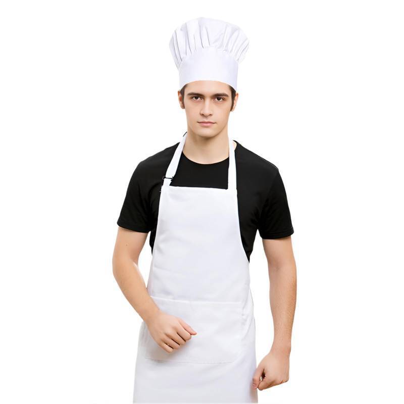 lot 15261 image: White Chef Hat And Apron For Men Women Adults Set, Chef Costume, White Apron With Pockets, Aprons For Cooking, Chef Outfit - Retail $15