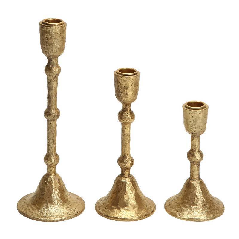 lot 15300 image: Gold Taper Candle Holders Set of 3, Vintage Decorative Resin Candlesticks Centerpieces Decor for Dining Room Table Wedding Party Mantle Fireplace - Retail $46