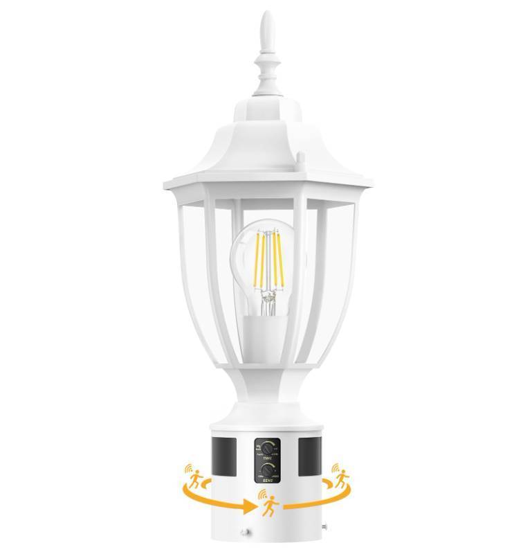 lot 15309 image: Motion Sensor Outdoor Post Lights, Dusk to Dawn Lamp Post Light Fixture, Waterproof Aluminum Lamp Posts Outdoor Lighting Pole Lantern for Yard Patio Pathway Garden, White - Retail $43