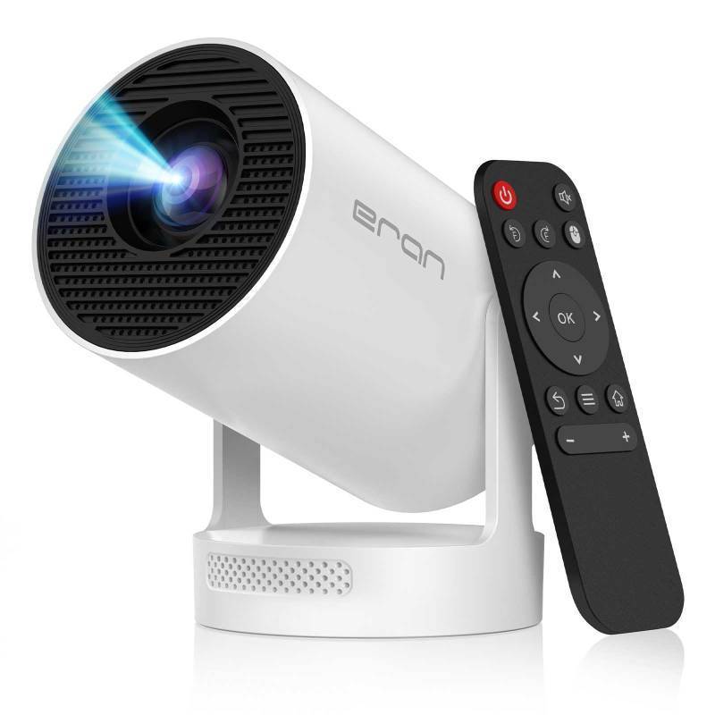 lot 15332 image: Mini Portable Projector with 4K Support, Bluetooth 5.4 WIFI6, 5watt Sound Base Speaker, 260 ANSI, Android 11, 210° Rotation , Auto Keystone Correction Video Projector HY300 PLUS - Retail $129