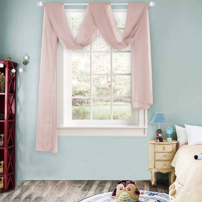 lot 72117 image: Blush Pink Sheer Window Scarf Valance for Girls Room Soft Voile Curtain Scaves Wedding Party Bed Canopy,1 Panel 52 x 144 Inches Long