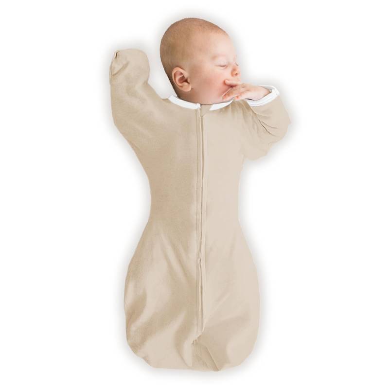 lot 72121 image: Organic Transitional Swaddle Sack, Arms Up Swaddle with Half-Length Sleeves & Mitten Cuffs, Medium, 3-6 Months, 14-21 lbs, Sand Dollar - Retail $19