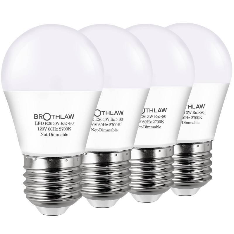 lot 25284 image: 25 Watt Equivalent Light Bulbs, A15 LED Light 3W E26 Base 2700K Warm White Low watt Light Bulbs, Nightstand Light Bulb, Table Lamp Bulb, 4 Pack - Retail $10