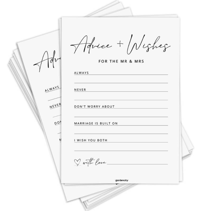 lot 25285 image: Advice and Wishes for The Mr and Mrs, Bridal Shower Games for 50 Guests, Bridal and Wedding Shower Advice Cards, 50 Cards, Minimalist - Retail $10