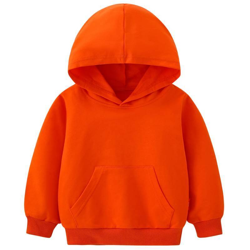 lot 25302 image: Boys Girls Hooded Sweatshirt Solid Pullovers Long Sleeve Hoodie Kids Cotton Crewneck Fall Tops Blouse Orange sm - Retail $13