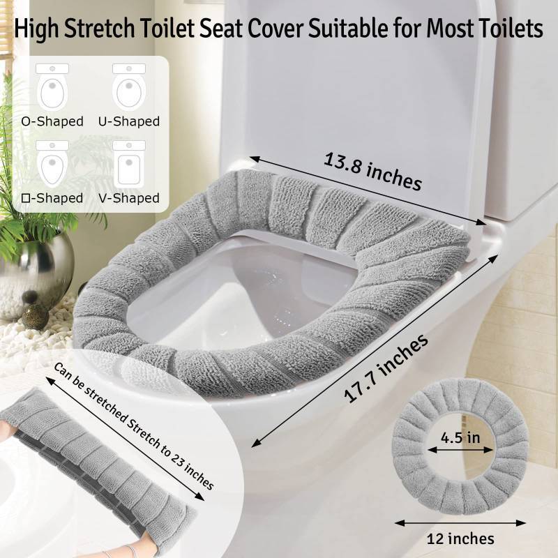 lot 25317 image: 4 Pack Thicker Bathroom Toilet Seat Cover Pads- Soft Warmer Toilet Seat Cushion Cover Stretchable Washable Fiber Cloth, Easy Installation Comfortable Toilet Lid Seat Cover(Pumpkin-Gray) - Retail $17