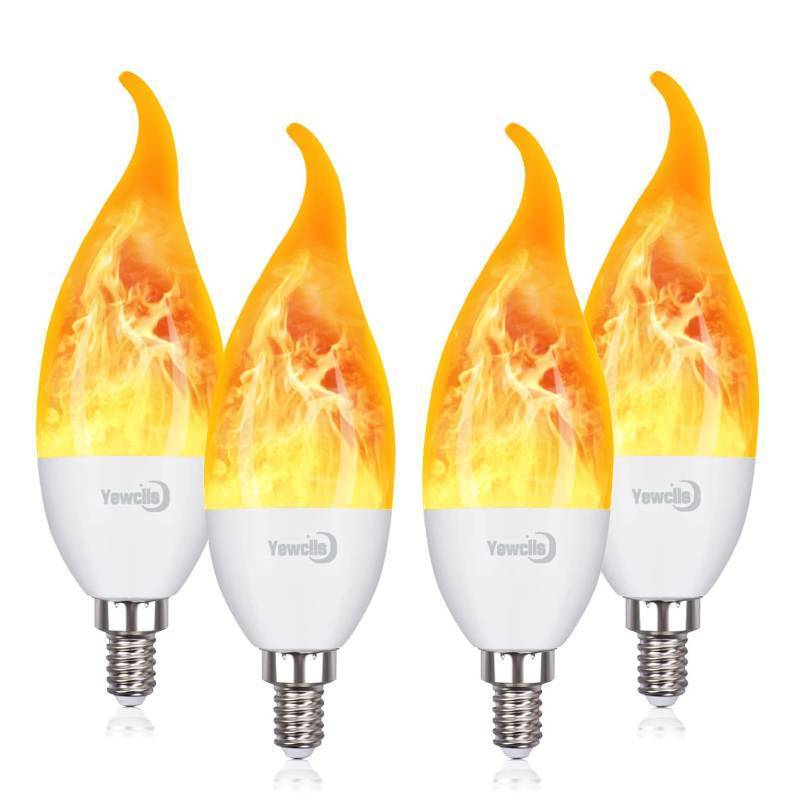 lot 25322 image: Flame Bulbs E12 LED Flame Light Bulbs 3 Mode LED Candelabra 2W Flickering Effect Light Bulbs for Halloween Christmas Home Decor(4 Pack-Yellow) - Retail $16