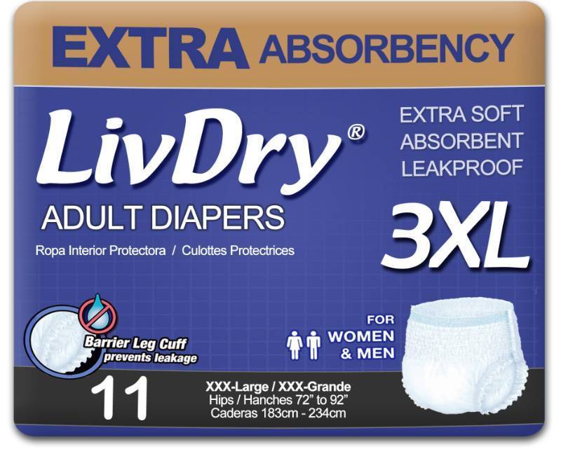 lot 25348 image: Adult Incontinence Underwear, Extra Absorbency Adult Diapers, Leak Protection (XXX-Large (11 Count)) - Retail $38