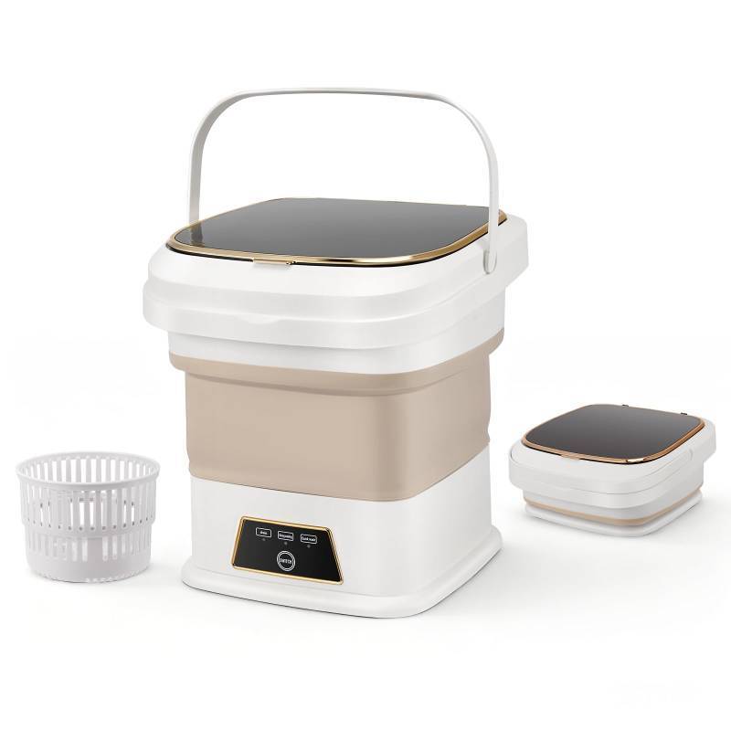lot 25364 image: 16L Portable Washing Machine, Mini Foldable Washer with Spin Dry Basket, Two Timed Laundry Modes for Small Loads, Compact Size Ideal for Apartments, Dorm Rooms, RVs, Travel (Light Gray) - Retail $33