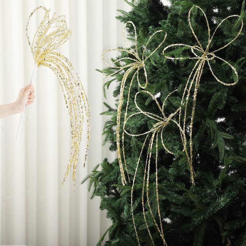 lot 25386 image: 6 Pcs Christmas Gold Artificial Glitter Picks Spray 35 Christmas Tree Ornaments Snow Weeping Tree Berry Stems Spray Long Glitter Branch Sticks for Winter Holiday Wedding Ornament Supply - Retail $28