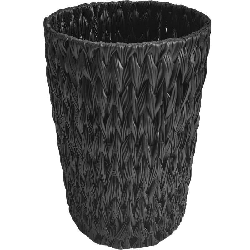 lot 25432 image: Black Wicker Trash Can, Small Hand Woven Bathroom Trash Can,Waterproof Woven Trash Basket for Bedroom, Offices or Kitchen,2 Gallon Round - Retail $24