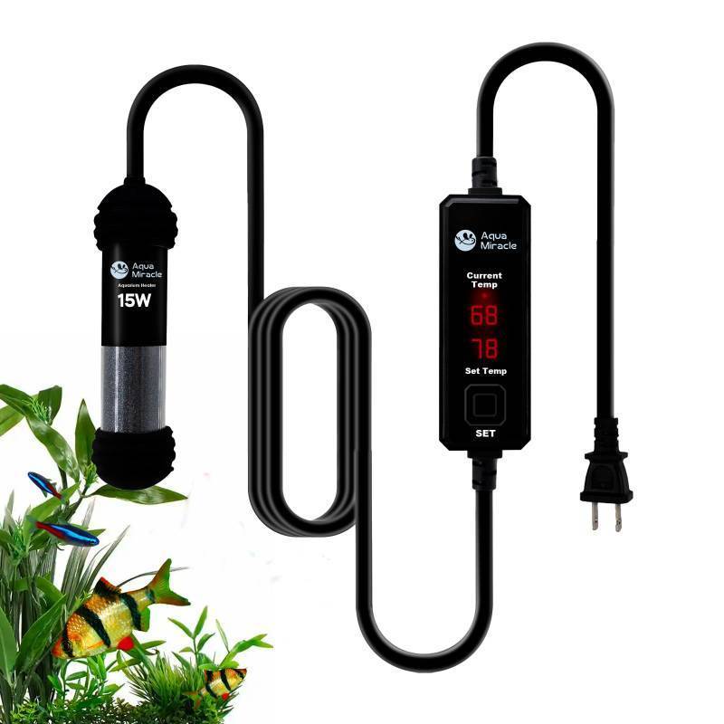 lot 44098 image: 15W Small Aquarium Heater Fish Heater, Super Mini Fish Tank Heater Turtle Tank Heater for 1-3 Gal Tanks, with Dual LED Display, Dry-RunOverheating Protection & Memory Function - Retail $13