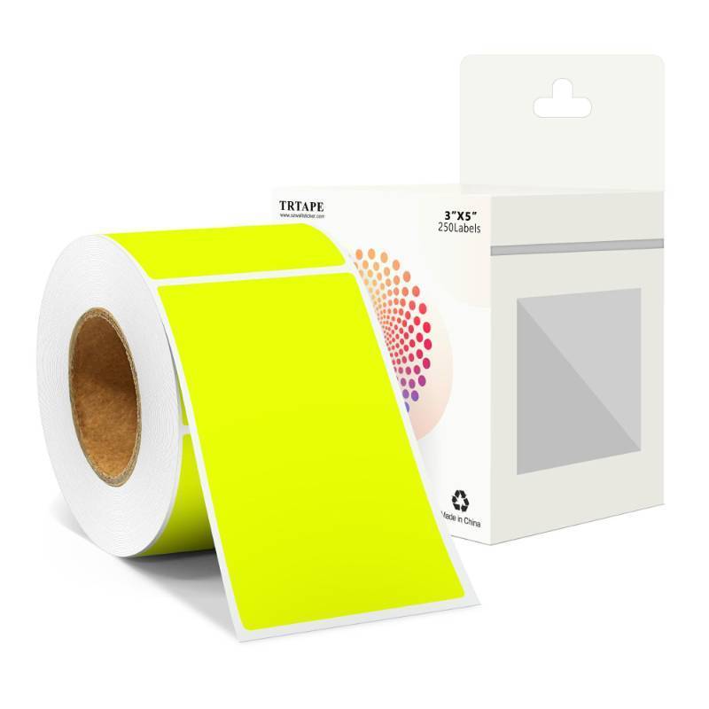 lot 44102 image: Rectangular Color Coding Packing Labels 3X5 Inch 250 Per Roll, Fluorescent Yellow Moving Stickers for Boxes Color Coded, Packing Labels Stickers for Inventory Warehouse. COUNT UNKNOWN. - Retail $10