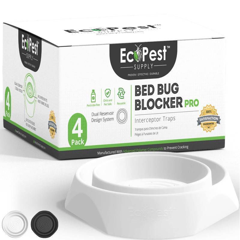 lot 44108 image: Bed Bug Interceptors 4 Pack  Bed Bug Blocker (Pro) Interceptor Traps (White)  Insect Trap, Monitor, and Detector for Bed Legs - Retail $16