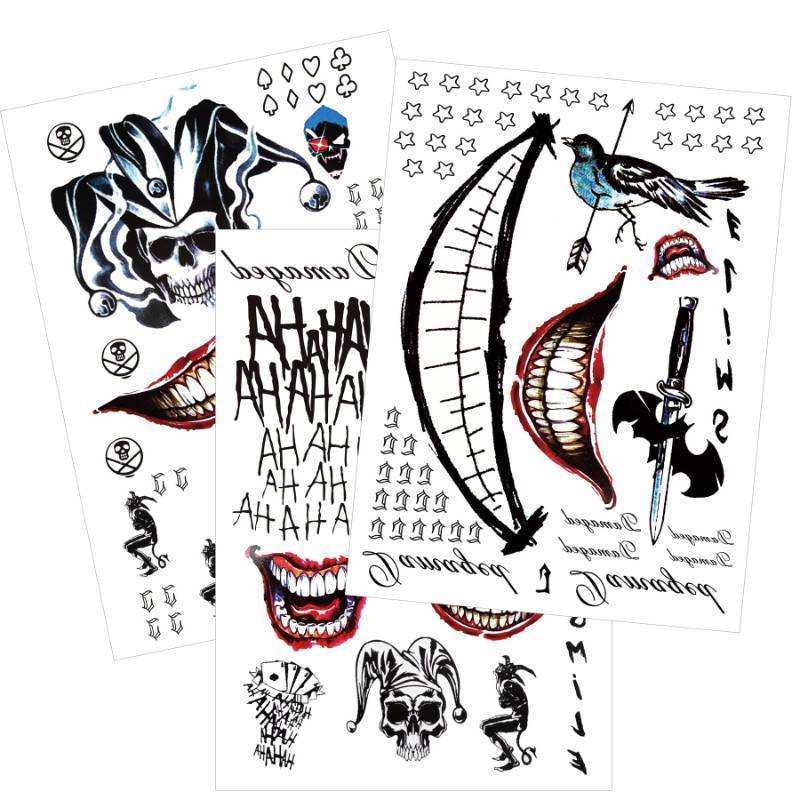 lot 44143 image: 3 Sheets PADOUN Temporary Tattoos, Halloween Fake Tattoos for Men, Tattoo Sticker for Halloween Cosplay Costumes and Party Accessories - Retail $8