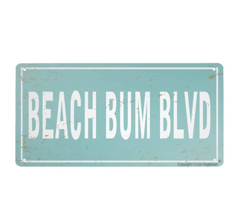 lot 44144 image: Retro Metal Sign Vintage Tin Sign Beach Bum BLVD Sign for Plaque Poster Cafe Wall Art Gift 12 X 6 INCH - Retail $10