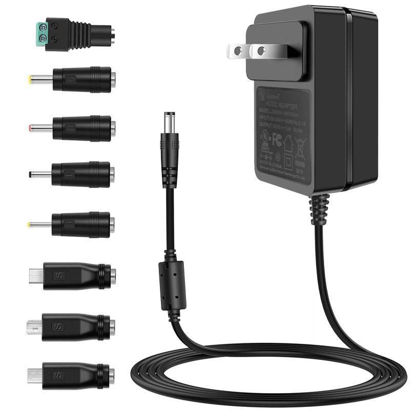 lot 44168 image: DC 5V 3A Power Supply Adapter with 8 Tips, 100-240V AC to DC 5V Charger Cord, fit for 5Vdc 0.5a 500ma 1.0a 1000ma 1.5a 1500ma 2a 2000ma 2.5a 2500ma 3a 3000ma Electronic Devices. - Retail $12
