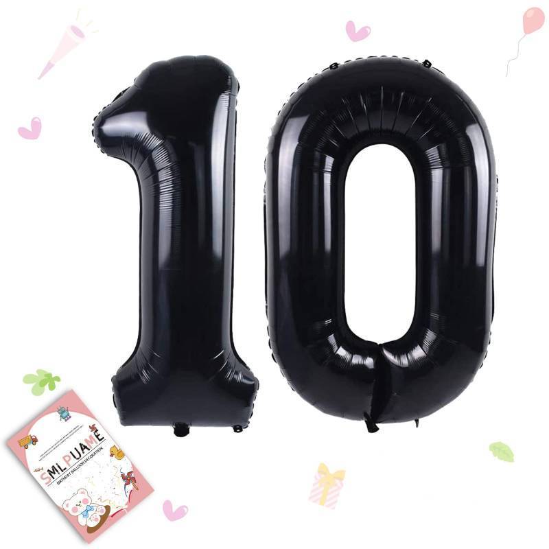 lot 44173 image: 40 inch Number Balloon 0-9 Black Large Number 10 Balloons, Digital Balloons for Birthday Party Celebration Decorations Supplies, Helium Foil Number Balloons for Wedding Anniversary - Retail $7