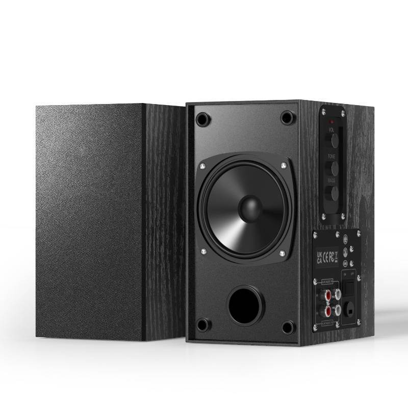 lot 44183 image: 30W X 2 Powered Bookshelf Speakers - 3.5-RCA Input for Turntable, TV, PC, Record Player Speakers with 4 Inch Woofer & Wall Mounted - Retail $50