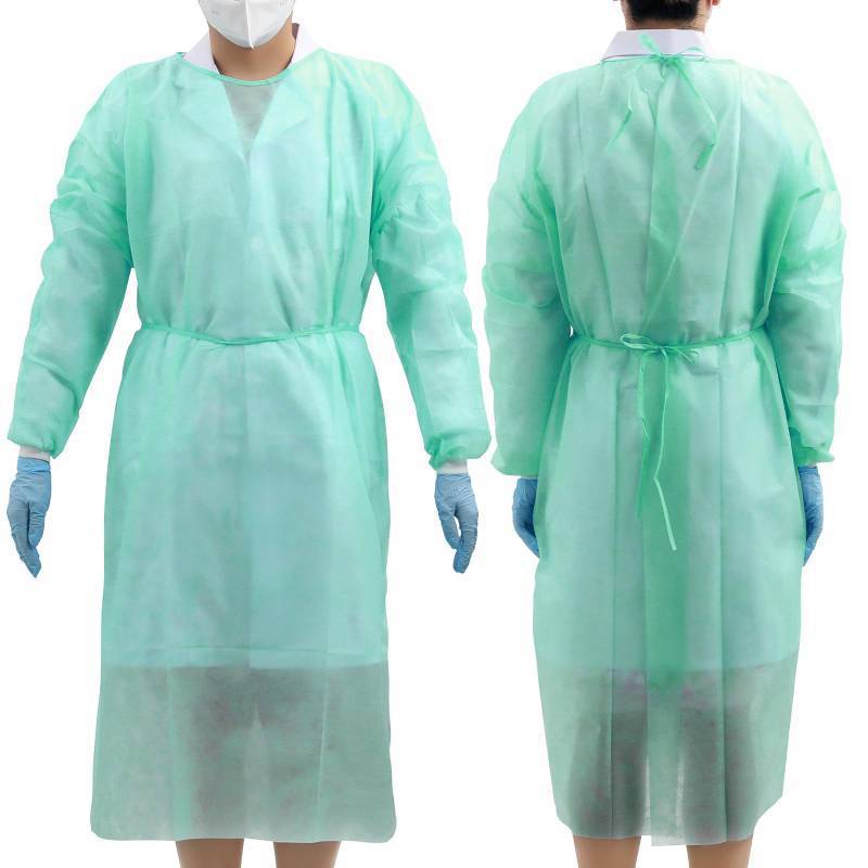 lot 44187 image: 10 Pcs Disposable Isolation Gowns Green, Polypropylene Medical Gowns with Knitted Cuffs, Length 47.24 - Retail $20