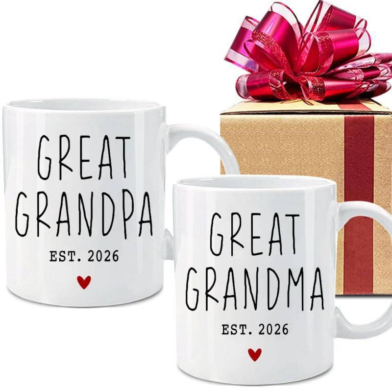 lot 61635 image: Great Grandparents EST 2026 Mugs Set, EST 2026 New Grandparents Gift, Pregnancy Announcement Pregnancy Reveal Mug, First Time Grandparents Gift (white) - Retail $22