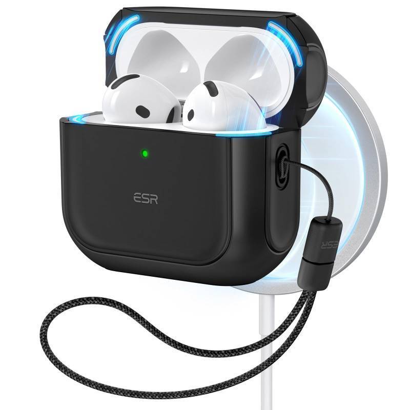 lot 61661 image: ESR for AirPods 4 Case, Compatible with AirPods 4th Generation Case (2024) (USB-C), Compatible with MagSafe, Drop Protection Cover with Lanyard, Magnetic Lid Lock, Orbit Hybrid Series, Black - Retail $13