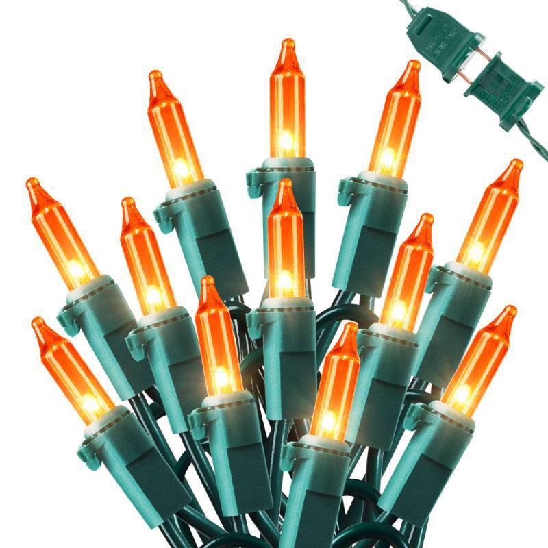 lot 61672 image: Orange Thanksgiving Mini Lights, 2Pack 13Feet 50Count Autumn Fall String Lights, Connectable 120V Plug in for Outdoor Indoor Garden Party Halloween Christmas Xmas Tree Lights Yellow Decor - Retail $12