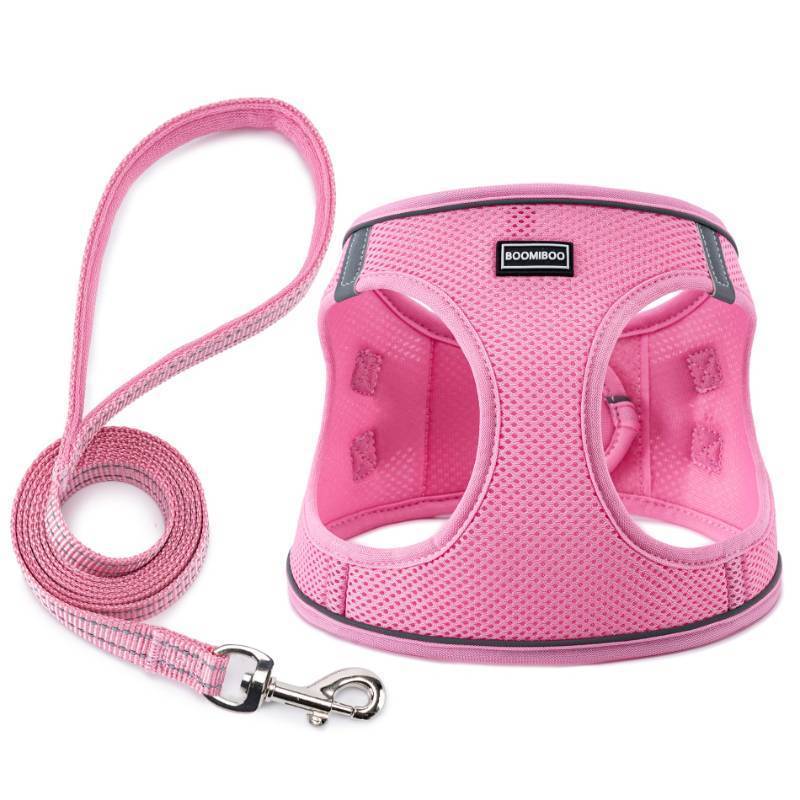 lot 61709 image: Dog Harness with Leash Set, No Pull Adjustable Reflective Step-in Puppy Pet Vest Harnesses for Small Medium Large Dogs and Cats, Pink XXS - Retail $8