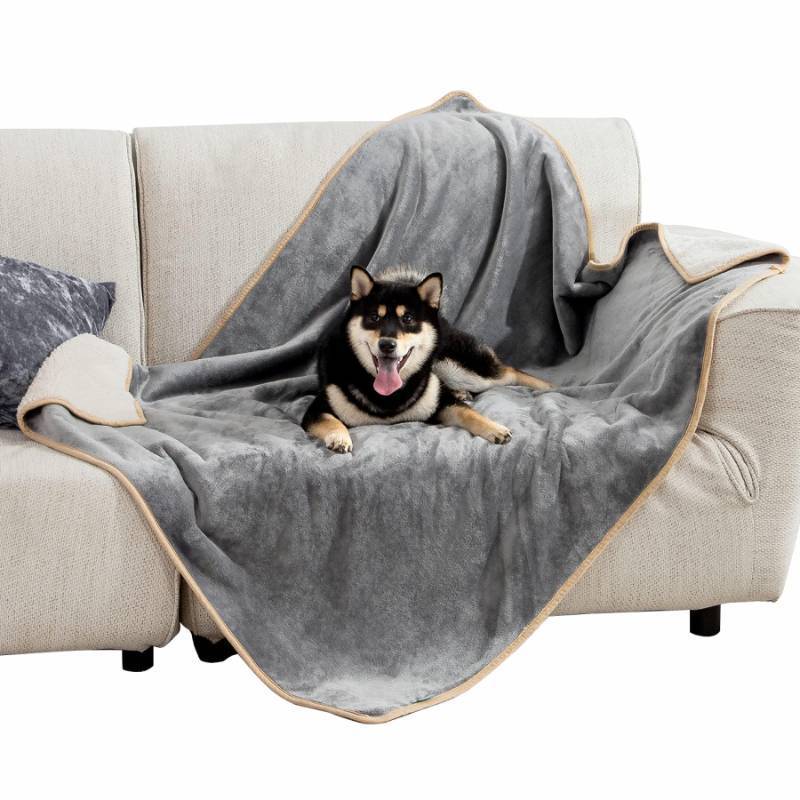 lot 61726 image: Bedsure Waterproof Dog Blankets for Large Dogs - Large Cat Blanket Washable for Couch Protection, Sherpa Fleece Puppy Blanket, Soft Plush Reversible Throw Furniture Protector, 40X50, Grey - Retail $24