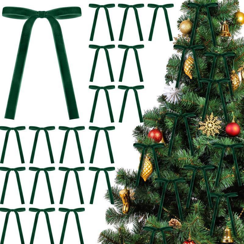 lot 61744 image: Dark Green 24 Pcs Velvet Bows Christmas Tree Ornaments Valentines Day Bows Decoration for Garland Home Coquette Wedding Decor (5 x 7 Inch,Width of 58) - Retail $10
