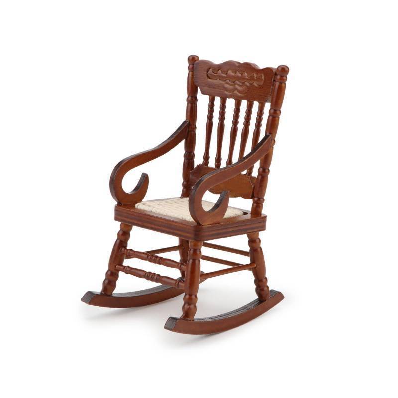 lot 61749 image: Dollhouse Miniature Rocking Chair 112 Scale Wooden Furniture Accessories Tiny Mini House Home Outdoor Cake Topper Decoration Model Living Room Scene Christmas Craft Displays (Brown) - Retail $9
