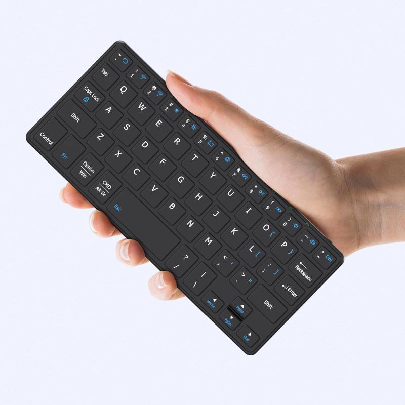 lot 61760 image: Universal Wireless Keyboards Ultra Light Portable Mini Keyboard with Adjustable Angle Stand & Leather Case, Computer Keyboards Rechargeable Travel Bluetooth Keyboard for iPad Android, Windows and iOS - Retail $30