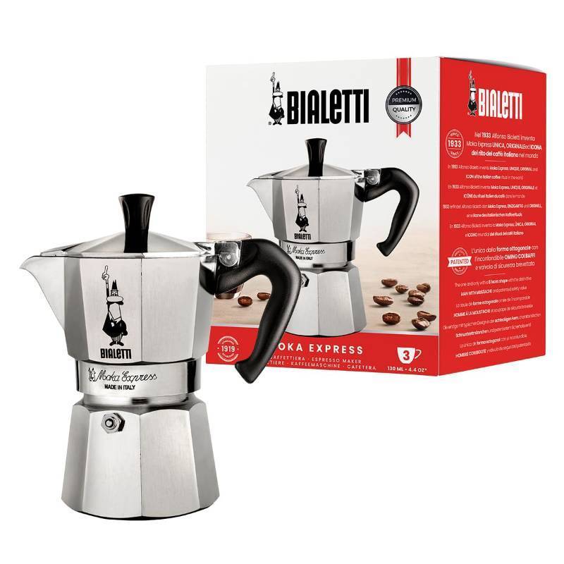 lot 61763 image: Moka Express Iconic Italian Stovetop Espresso Maker (Silver, 3 Cups) - Retail $45