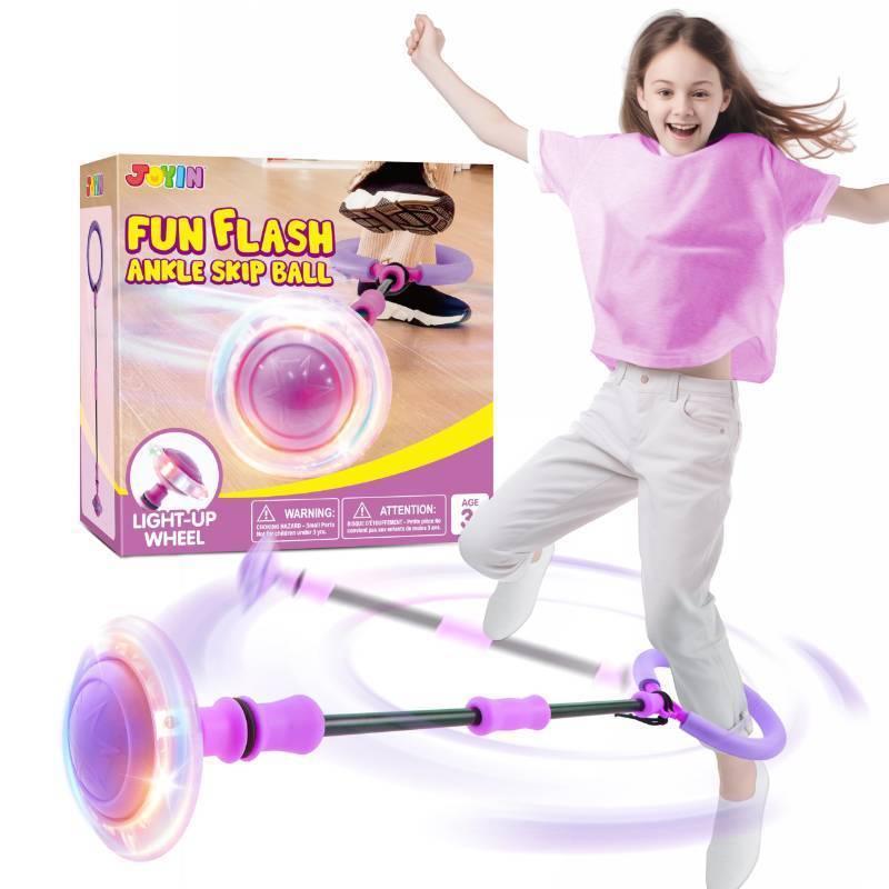 lot 54548 image: Purple Ankle Skip Ball with Flashing Lights, Toy for Kids Indoor & Outdoor, Flashing Swing Ball Foldable Sports Toy, Birthday Gifts for Kids 3 4 5  - Retail $17