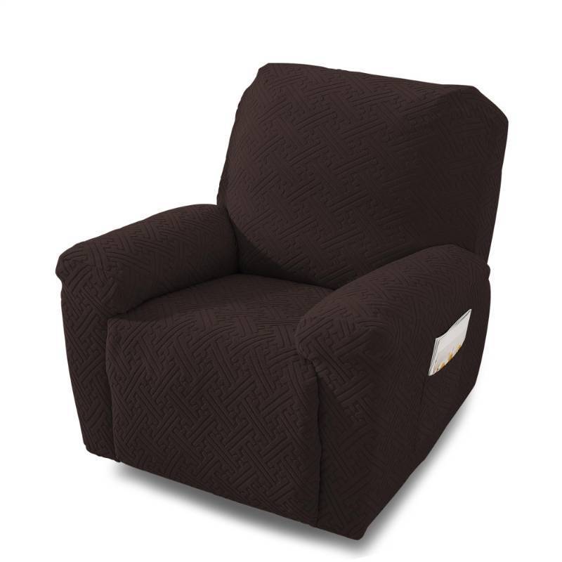 lot 54552 image: Recliner Covers, Stretch Recliner Chair Covers 4 Pieces 1 Seater Furniture Protector Soft Recliner Slipcover Covers for Recliners for Kids, Pet, Dark Brown - Retail $27