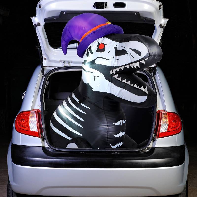 lot 54559 image: 4 ft Halloween Skeleton Dinosaur Trunk or Treat Inflatable Car Decorations Outdoor Dinosaur Blow up Decorations Halloween Car Yard Decor with Build-in LEDs for SUV Outdoor Garden Decor