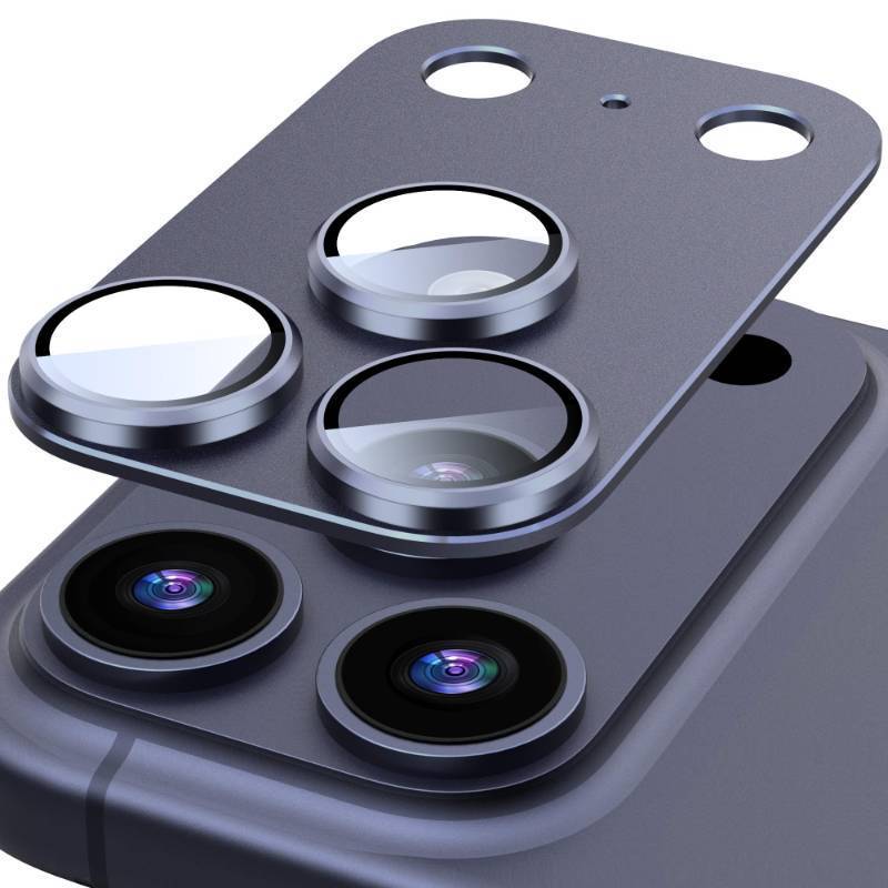 lot 54575 image: iPhone 17 Pro Max Camera Lens Protector, All-in-one Frosted Strong-Adhesion Metal Frame Tempered Glass Camera Lens Cover-Dark Blue - Retail $10