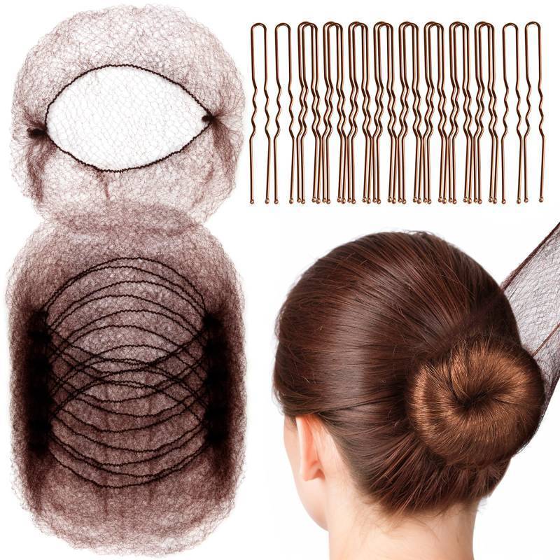 lot 54611 image: Hair Accessories Set 20PCS Mesh Hair Nets Invisible and 40PCS U Shaped Hair Pins for Women, Girls, Ballet Bun Maker & Dance (Hair Nets- 20 inch(50cm), Hair Pins- 2.4 inch(6cm)), Brown - Retail $6