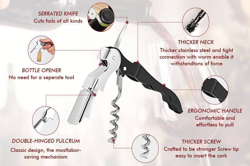 lot 54624 image: Kit-Home Professional Waiter Corkscrew Wine Openers Set (3 PCS),Upgraded with Heavy Duty Stainless Steel Hinges Wine Key for Restaurant Waiters, Sommelier, Bartenders - Retail $13