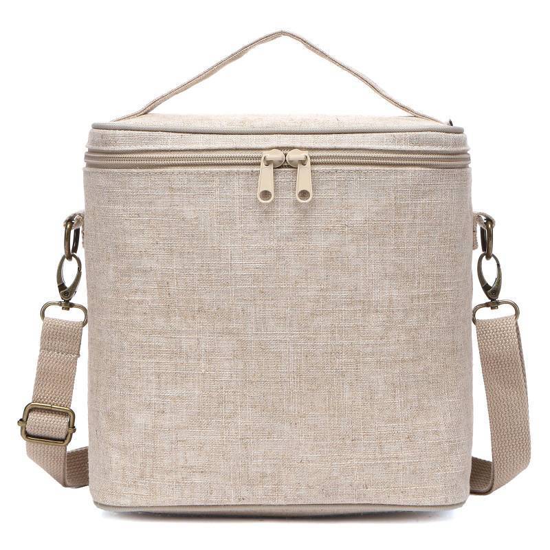 lot 54743 image: Lunch Bag for Women, Soft Linen Lunch bag with adjustable shoulder strap, Insulated Womens Lunch Bag for Work, Machine Washable Lunch Box with removable liner (Natural Color) - Retail $24
